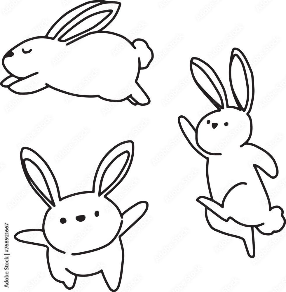 Fototapeta premium easter line rabbit cute baby rabbit illustration