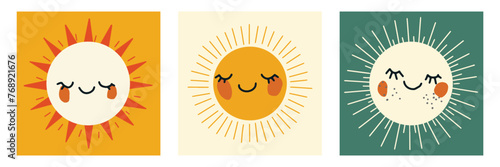 Line art sun summer card illustration vector