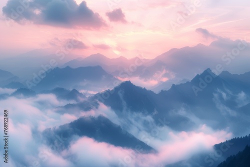 Mountain range under cloud cover during sunset with colorful afterglow photo