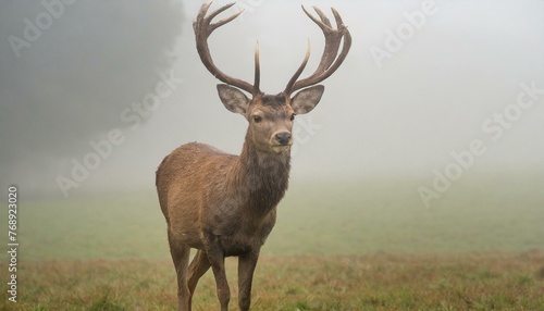 Misty Majesty: A Deer's Double Antler Display in a Foggy Field" © Sadaqat