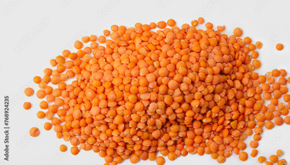 Raw red lentils, beautifully isolated on white background, symbolizing the simplicity and nutritional richness of plant-based foods