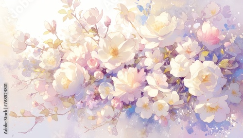 Colorful watercolor painting of blooming flowers