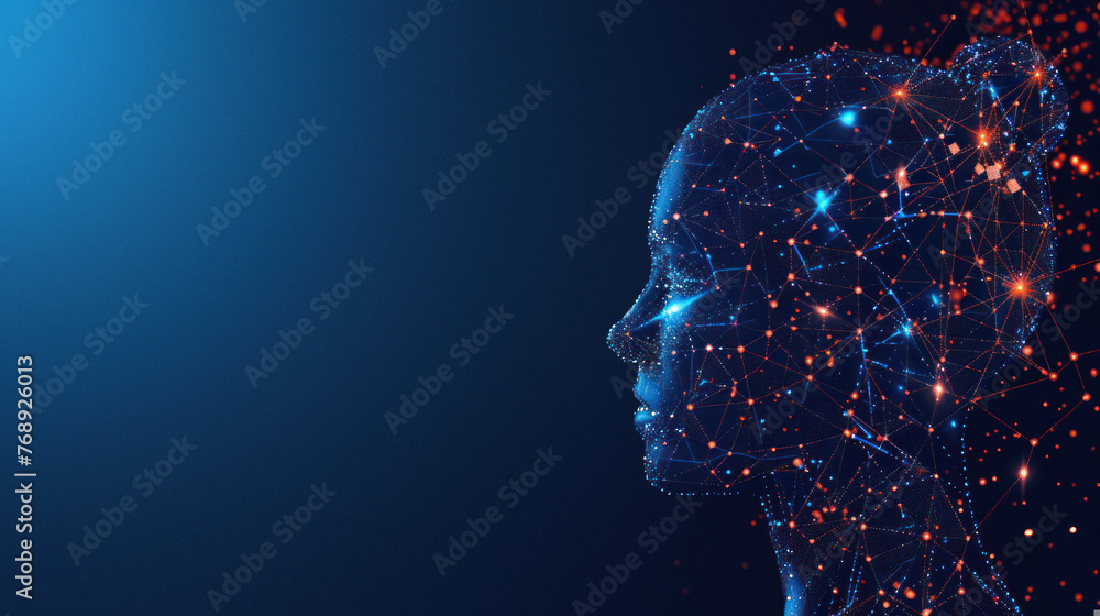 An engaging visual portrayal of a human silhouette with dynamic red and blue network links on a navy background An engaging visual portrayal of a human silhouette with dynamic red and blue network links on a navy background