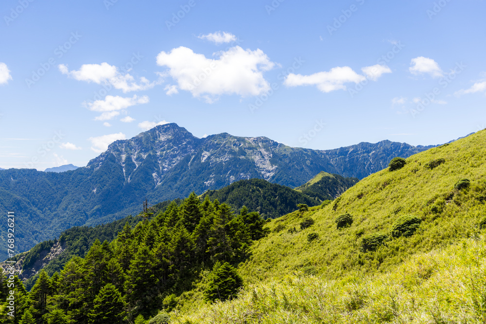Beautiful view of mountain landscape at Hehuanshan National Forest Recreation Area in Nantou Taiwan