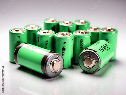 a group of green batteries sitting next to each other, a stock photo design.