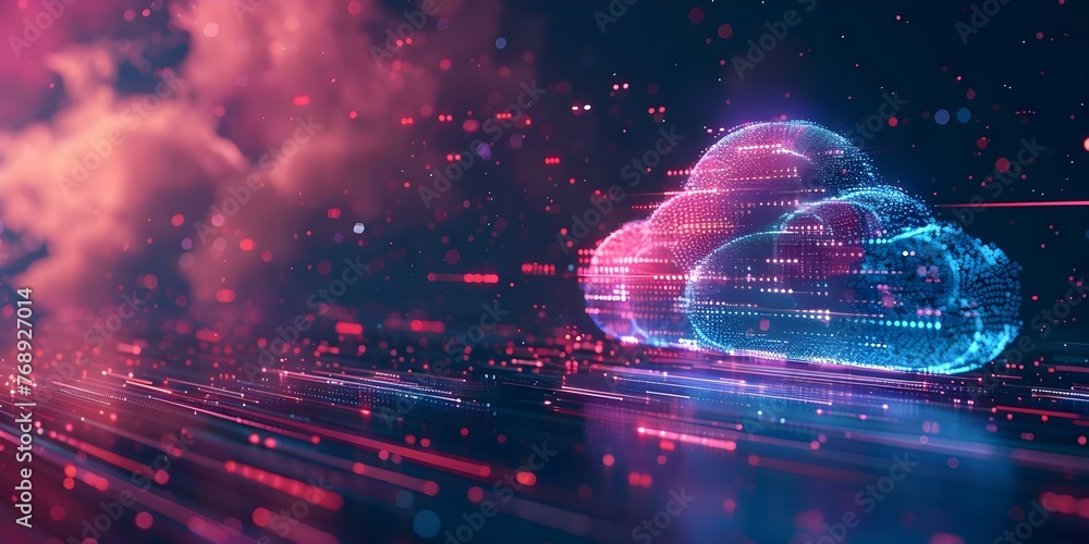 Abstract digital cloud data server with a futuristic design showcasing cloud technology and big data infrastructure. Concept Cloud Computing, Big Data Infrastructure, Futuristic Design