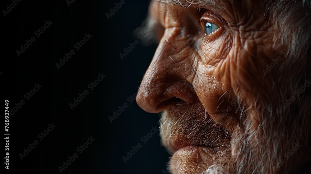The weathered and textured face of an elderly man with blue eyes tells a thousand stories. The weathered and textured face of an elderly man with blue eyes tells a thousand stories.