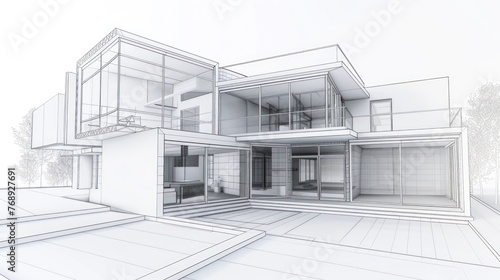 Architectural image of white modern building