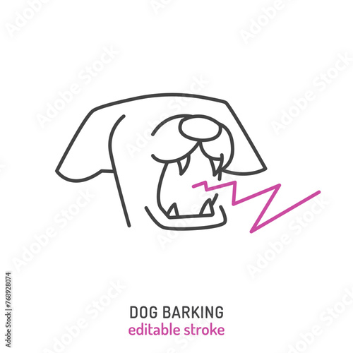 Dog barking. Canine aggression icon, pictogram, symbol. photo