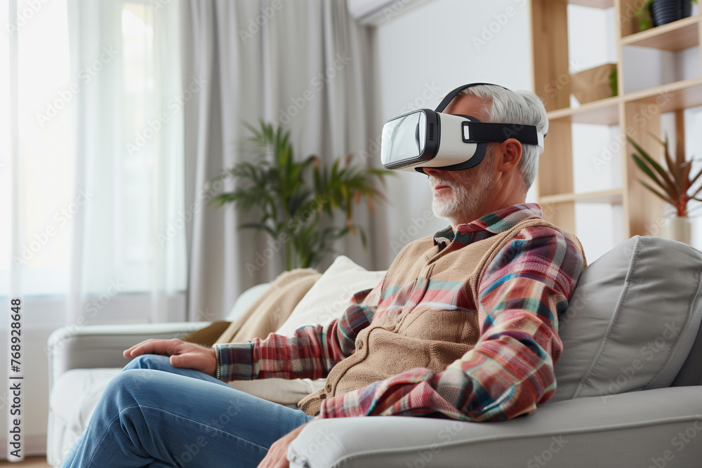 Man on couch playing with virtual reality glasses Man on couch playing with virtual reality glasses