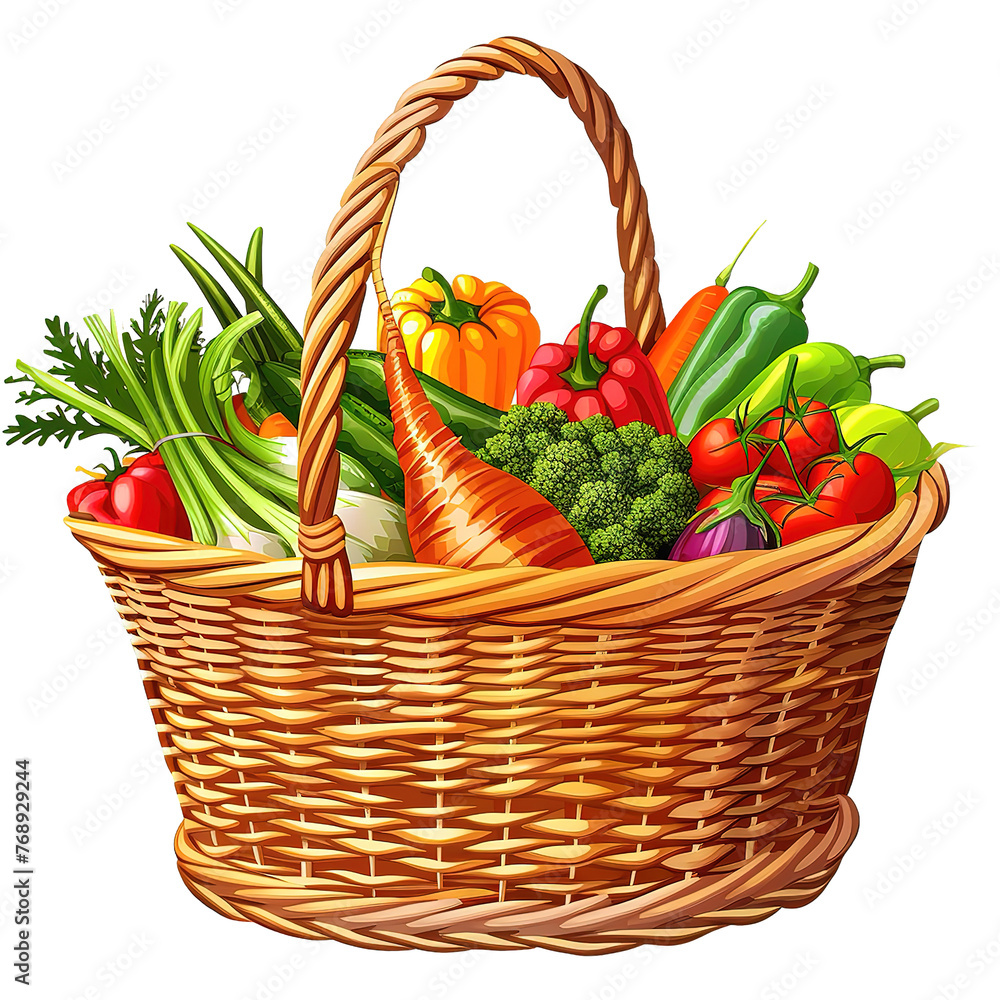 Harvested fresh vegetables and fruits in a basket isolated on a Transparent Background. Generative AI Harvested fresh vegetables and fruits in a basket isolated on a Transparent Background. Generative AI