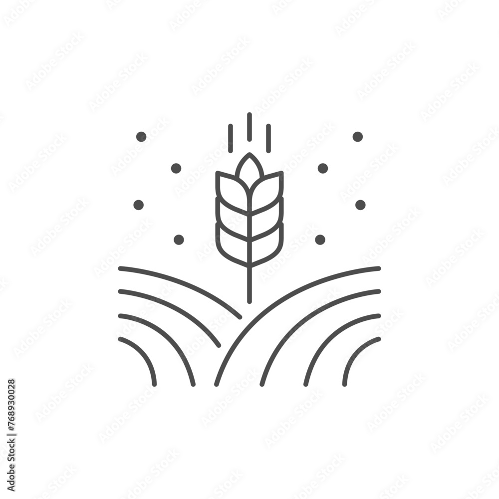 Fototapeta premium Wheat field line outline icon