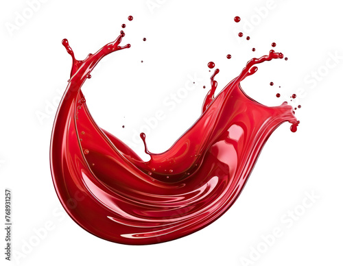 Vibrant and energetic splash of a red liquid similar to red berry jam, juice or punch, cut out photo