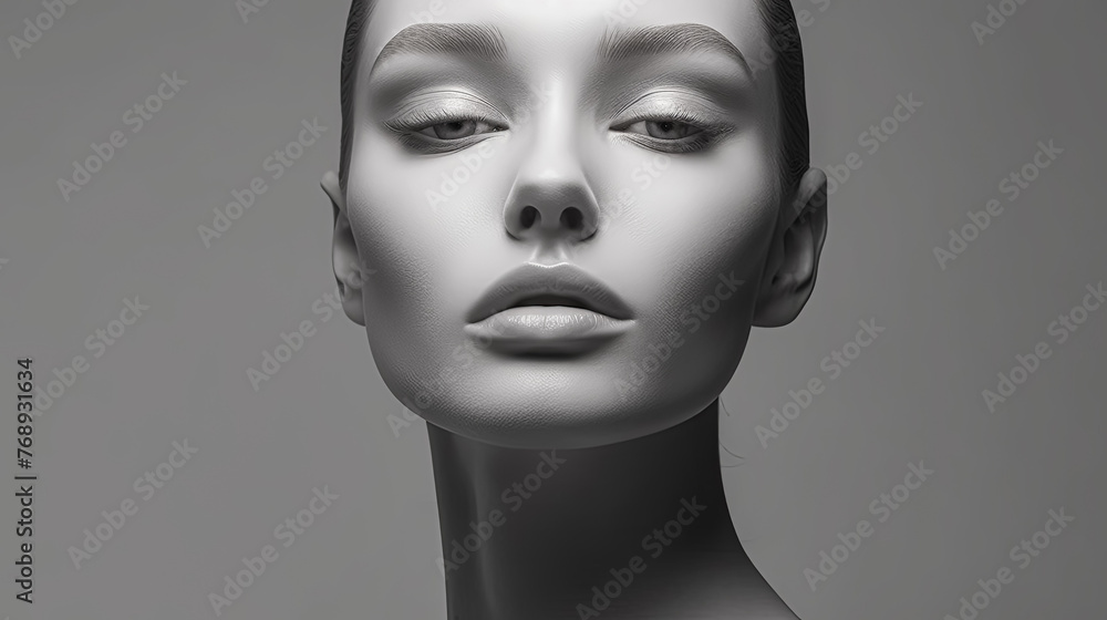 A woman with gold face paint and gold lips. A woman with gold face paint and gold lips.