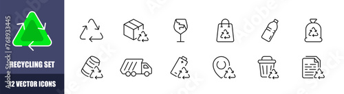 Recycling icon set. Linear style. Vector icons