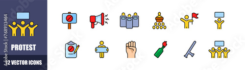 Protest icon set. Flat style. Vector icons