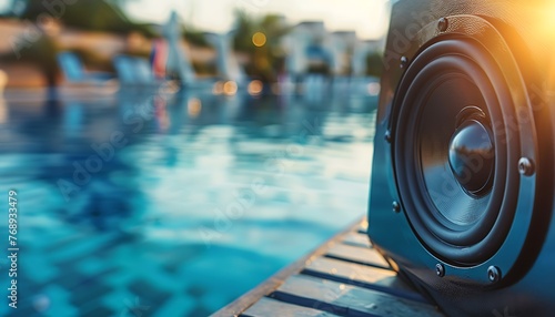 Enjoy your favorite music by the pool with this sleek black portable wireless speaker