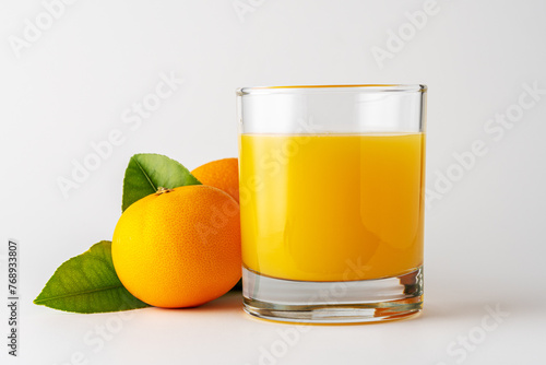 Glass of orange juice and orange fruit on white background. Fruit concept.