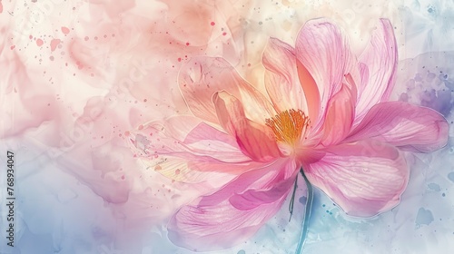 Pastelcolored, random flower, closeup in handdrawn style, watercolor, with a soft, ethereal light © Pungu x