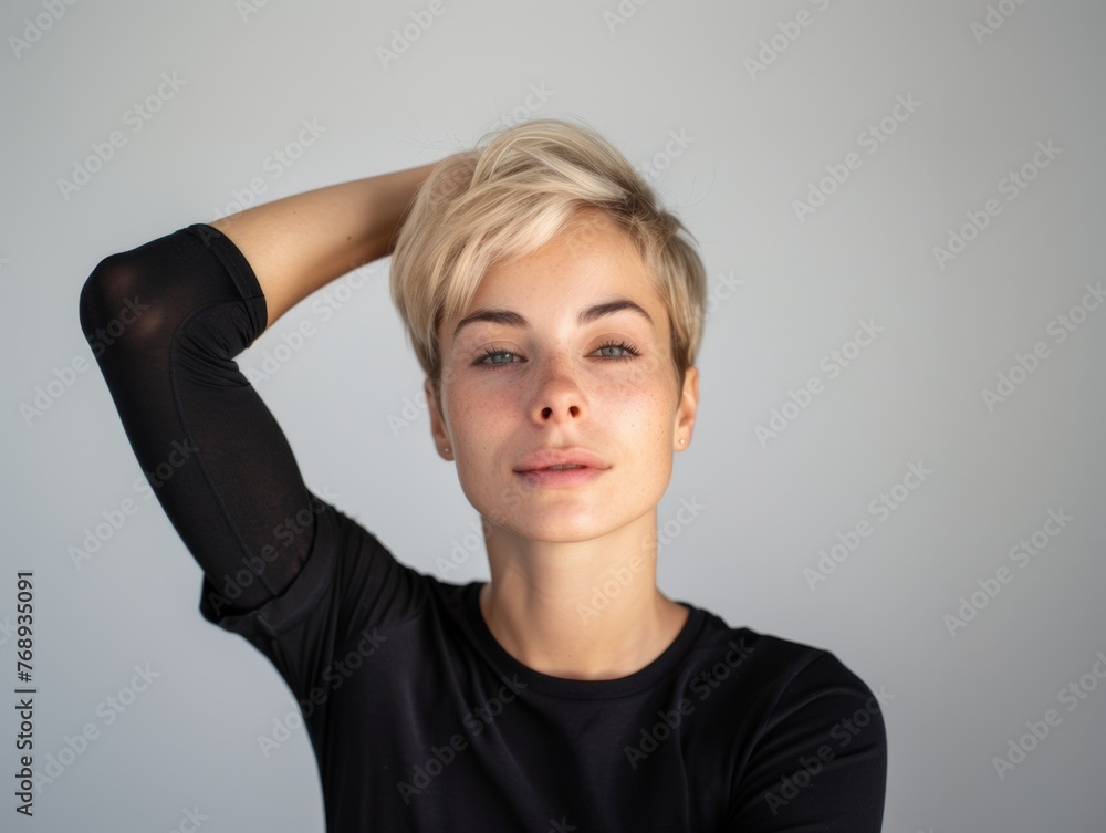 Attractive woman with a fashionable hairstyle in stylish sportswear. Fashion and beauty, active lifestyle and sports. Attractive woman with a fashionable hairstyle in stylish sportswear. Fashion and beauty, active lifestyle and sports.