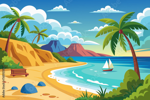 beach with palms vector illustration
