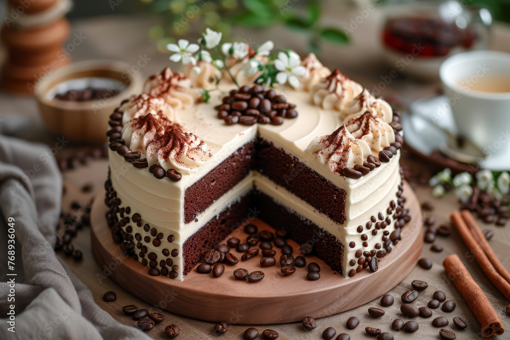 An indulgent berry layer cake with rich cream and an abundance of fresh berries, displayed on a decorative serving plate.. An indulgent berry layer cake with rich cream and an abundance of fresh berries, displayed on a decorative serving plate..