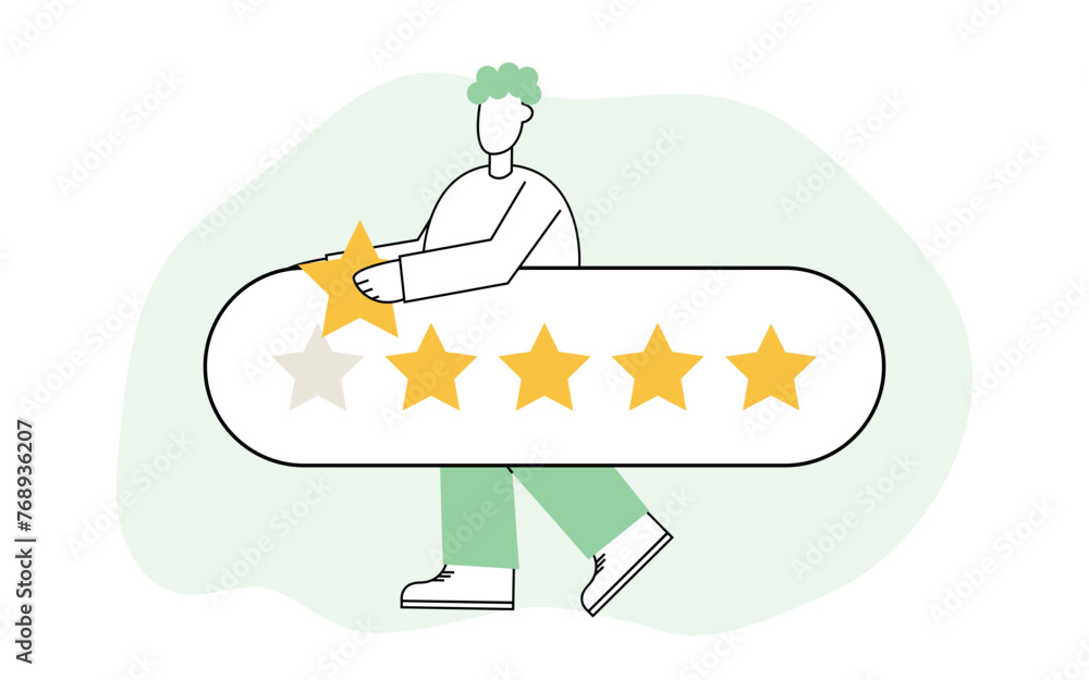 Fototapeta premium estimation. give a grade for the work. star. vector. flat. people. teamwork. modern style. the golden star. quality assessment. business.