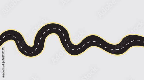 Horizontal asphalt road template. Winding road vector illustration. Seamless highway marking isolated on white background. EPS 10
