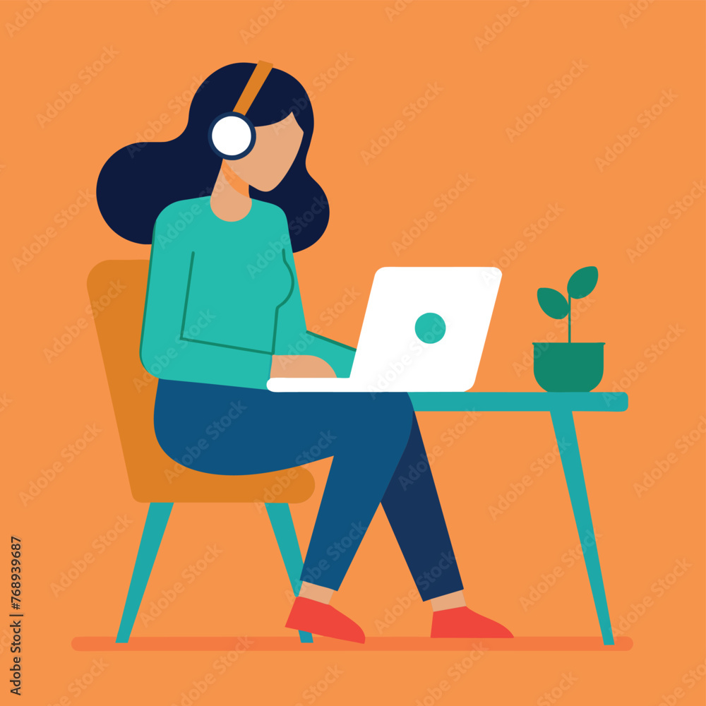 Fototapeta premium Business woman working at desk flat illustration