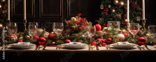 A beautiful Christmas table served for Christmas family dinner © Daniela