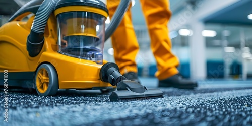 Professional Cleaning Service Utilizing Industrial Vacuum Cleaner for Office Cleaning. Concept Cleaning, Industrial Vacuum Cleaner, Office, Professional Service, Commercial Cleaning