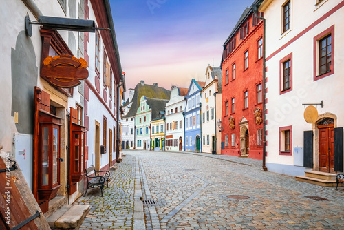 Scenic colorful street of old town of Cesky Krumlov