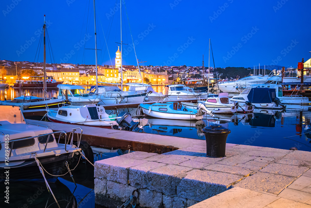 Island town of Krk harbor evening waterfront view - obrazy, fototapety, plakaty 
