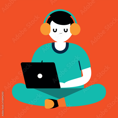 Man working with laptop concept flat illustration