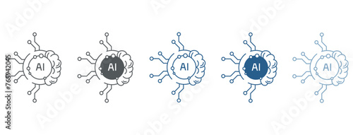 Artificial intelligence AI icon set. Vector illustration photo