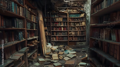 old library shelves with books