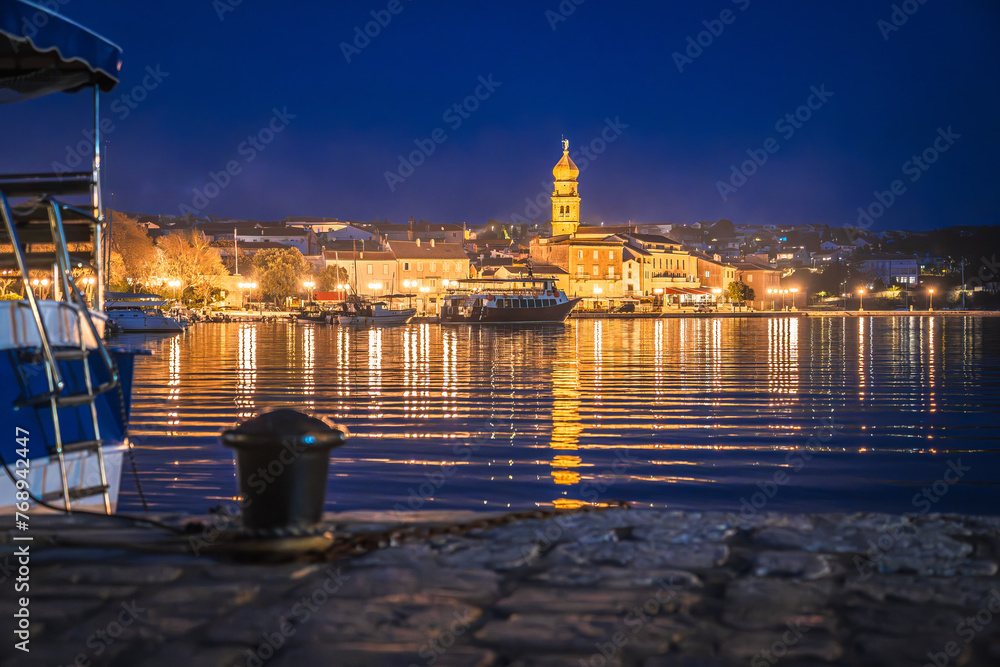 Island town of Krk evening waterfront view - obrazy, fototapety, plakaty 