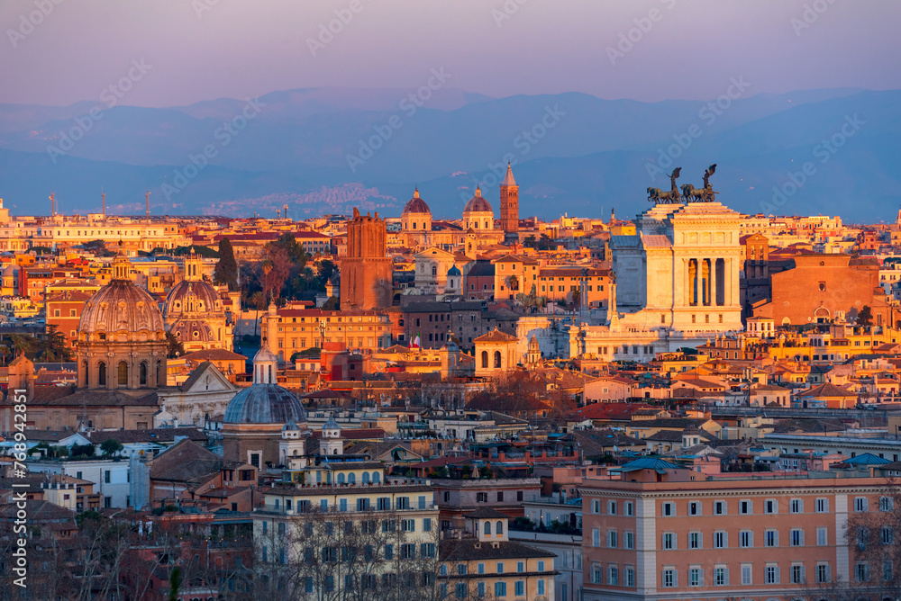 a view of Rome from the Gianicolo hill at sunset