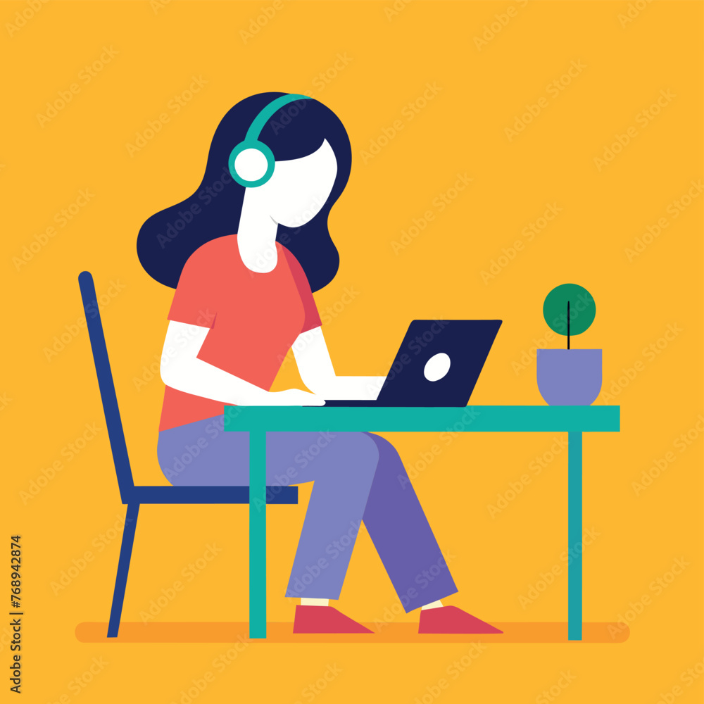 Woman programmer doing her job on the laptop flat design Woman programmer doing her job on the laptop flat design