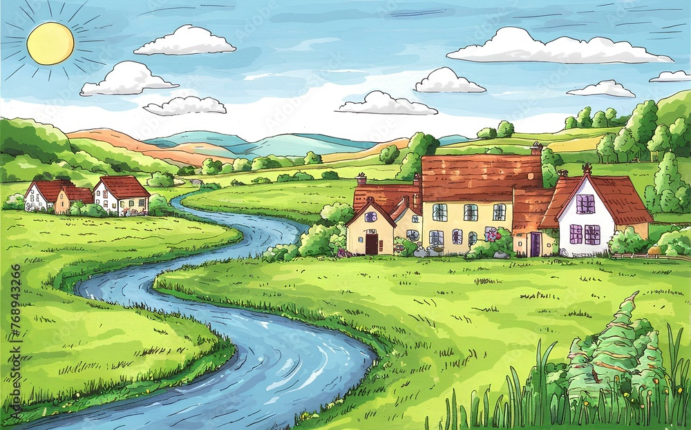 illustration of a tranquil countryside landscape illustration of a tranquil countryside landscape