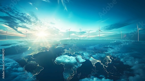 A global map illustrating the spread of renewable energy projects and initiatives around the world