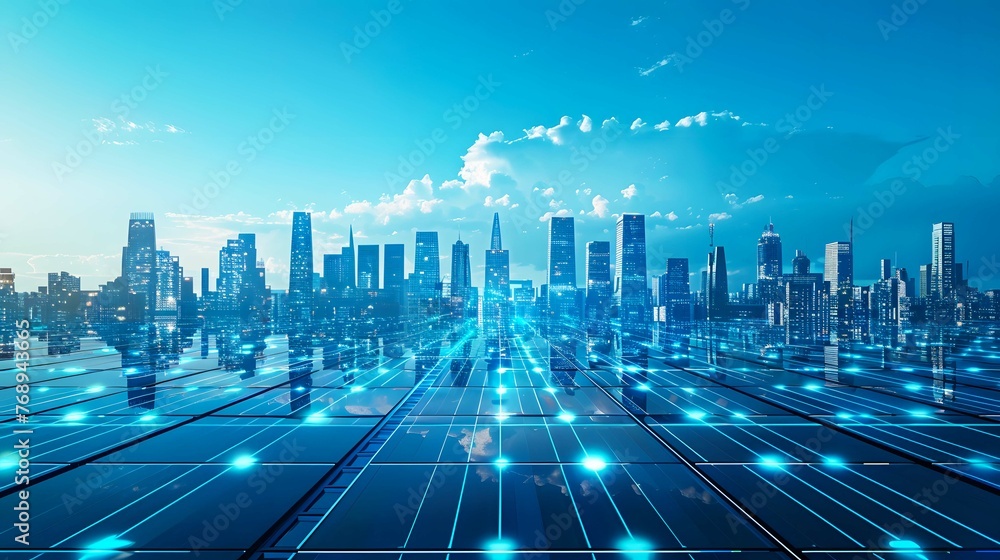 A futuristic cityscape with smart buildings equipped with energy-efficient systems, showcasing smart infrastructure. A futuristic cityscape with smart buildings equipped with energy-efficient systems, showcasing smart infrastructure.