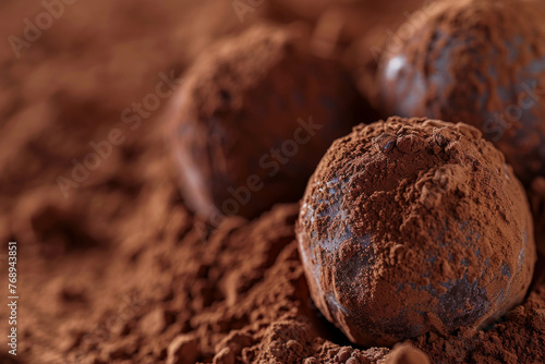 Chocolate truffle, close-up dessert background.