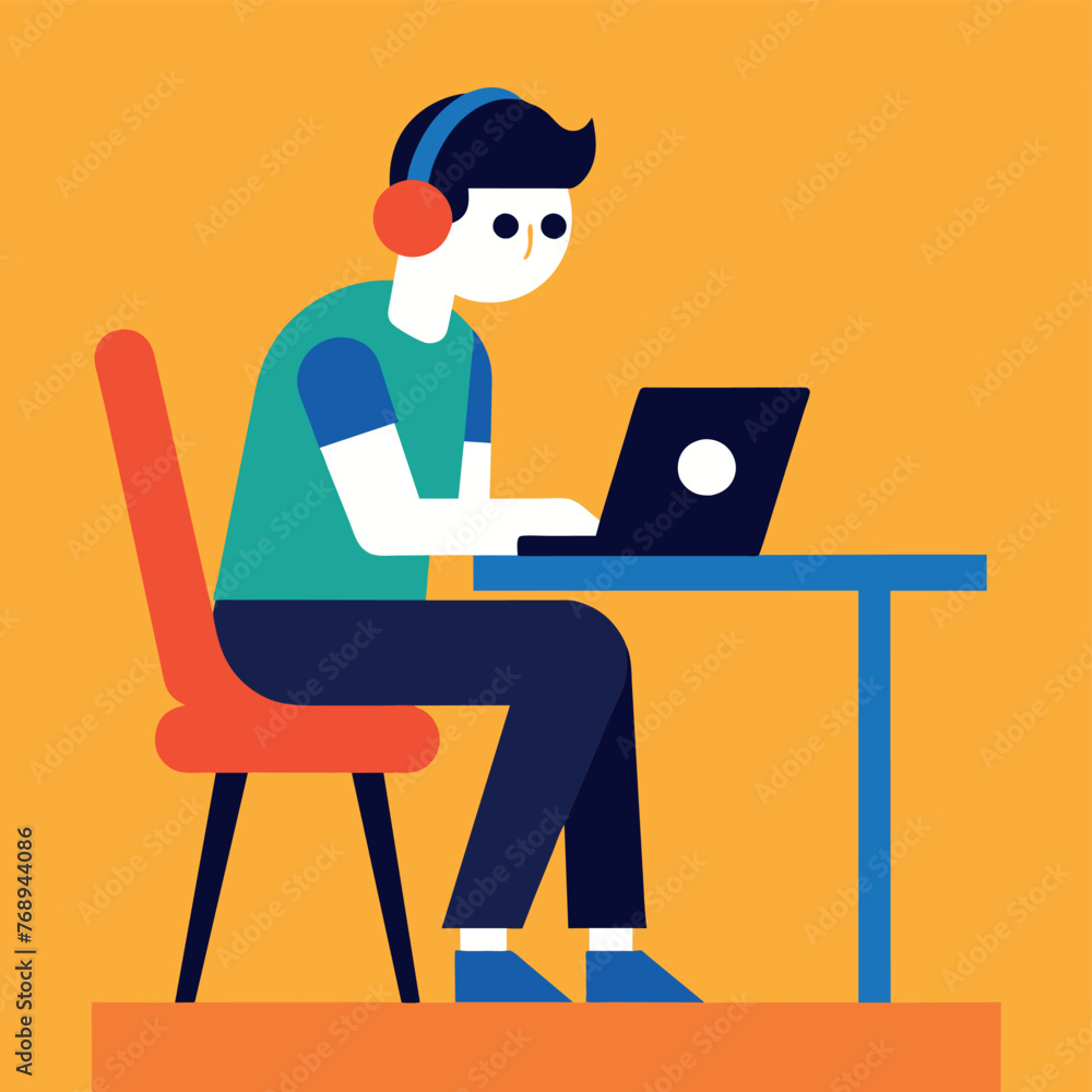 Young man in the workplace character flat design Young man in the workplace character flat design