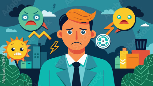 Man Overwhelmed by Negative Emotions and Environmental Issues