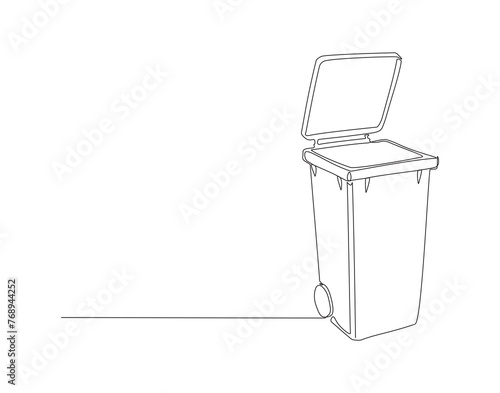 Continuous one line drawing of recycle bin home appliance. One line of trash can. kitchenware concept continuous line art. Editable outline.