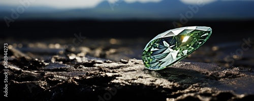 Beautiful shinning green diamond on the black background.