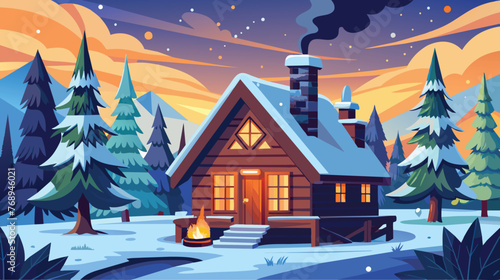 Twilight Cabin Retreat in Snowy Forest