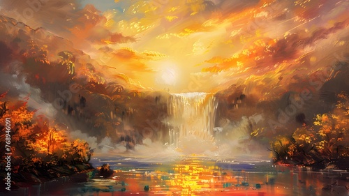 beautiful waterfall watercolor