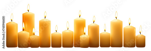 Pillar candles with flames illuminated, cut out